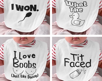 Funny Novelty Baby Bibs / New Baby Joke Gift / New Parents / Baby Bib Variation Designs