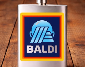 Baldi Stainless Steel 8oz Hip Flask - Funny Bald Man Joke Dad Father's Day Birthday Christmas Gift