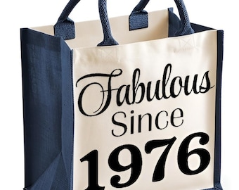 50th Birthday Midi Jute Bag Fabulous Since 1976 Year Funny Thoughtful Fifty Present Gift For Her Friends / Family