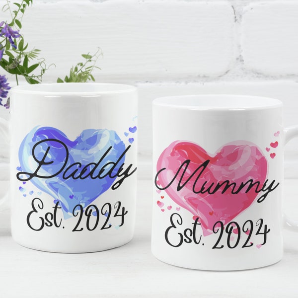 Mummy And Daddy Set Of Two Mugs New Parents 2024 Mugs Couple Gift Cute Baby Shower Present - Variations Available