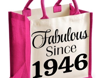 80th Birthday Midi Jute Bag Fabulous Since 1946 Year Funny Thoughtful Eighty Present Gift For Her Friends / Family Grandma Nan