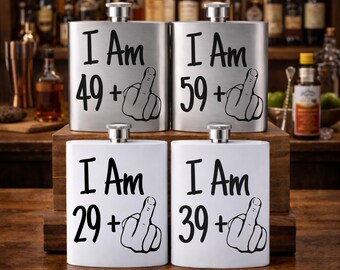 Birthday Hip Flasks 8oz Stainless Steel Rude Middle Finger Age 30th 40th 50th 60th - Funny Gift Friends Family Him Her Present