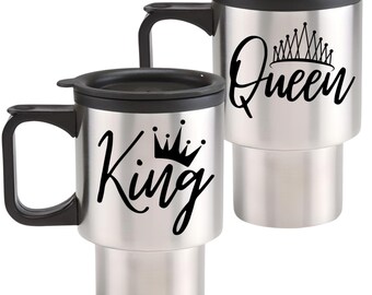 King & Queen Couple Stainless Steel Travel Mug Set Joint Couple Gift / Husband Wife / Boyfriend Girlfriend / Anniversary Valentine's Present