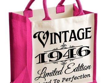 80th Birthday Jute Bag Vintage 1946 Limited Edition Gift 80 Years Old / Thoughtful Eighty Present Gift Her Friends / Family Grandma Nan