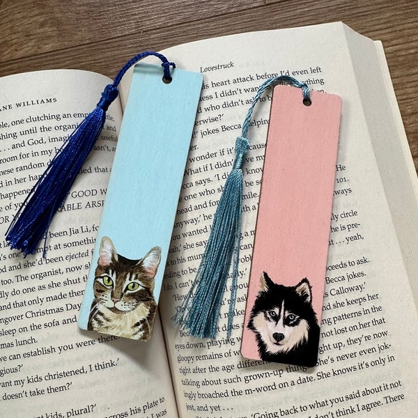 Segnalibro personalizzato per animali domestici dipinto a mano - Segnalibro in legno personalizzato per cani, gatti e conigli