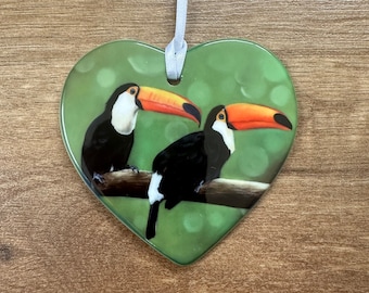 Heart Ceramic Hanging Toucan Decoration - Tropical Bird Exotic Animal Ceramic Ornament