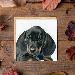 Black and Tan Dachshund Animal Card 6x6&#39;&#39; - Dog Card - Blank Inside - Greetings Card - Sausage Dog Pet Card