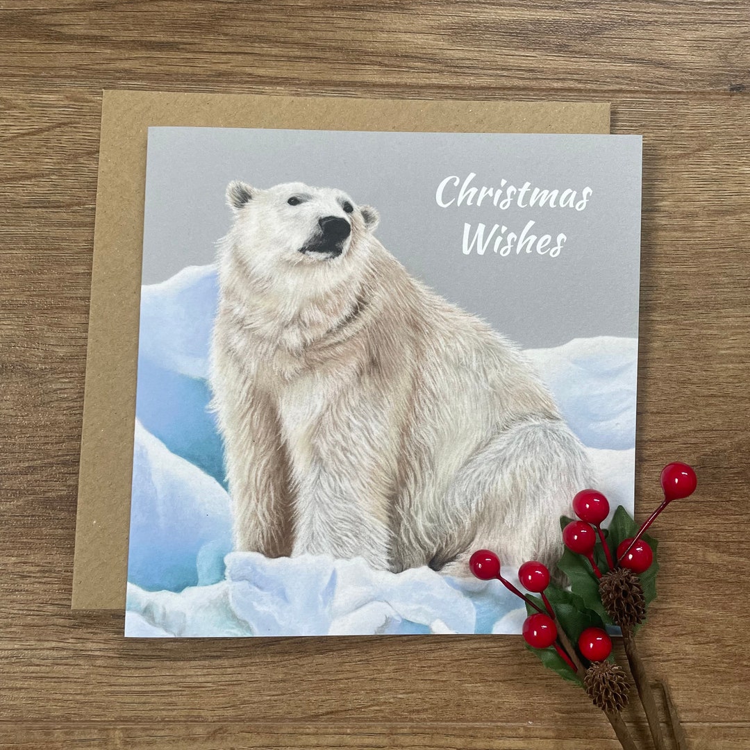 Polar Bear Christmas Card 6x6'' - Winter Wildlife Animal Card - Blank ...