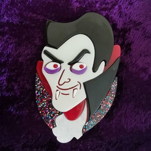 Count Dracula Pin Brooch. Lea Stein Style. Vinyl Pin Badge. Gothic Horror Quirky Fashion Jewellery. Halloween Fun.