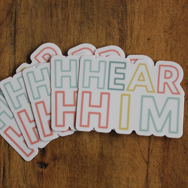 Set of 10 Hear Him Vinyl Stickers, Hear Him Sticker, Young Women Gift