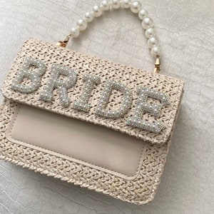 Bride Bridal Shower Pearl Woven Bag Boho Beach Wedding Engagement Honeymoon Hen Party Gift