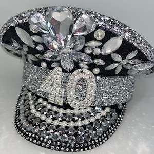 Strass Lantejoulas Contas Luxo Aniversário Capitão Chapéu Acessórios Festa Rave Clube Desgaste Noiva Casamento Rainha 16º 18º 20º 21º 30º 40º 50º