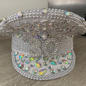 Rhinestone Sequin Beaded Luxury Birthday Captain Hat Accessories Party Rave Club Wear 20th 30th 40th 50th