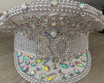 Rhinestone Sequin Beaded Luxury Birthday Captain Hat Accessories Party Rave Club Wear 20th 30th 40th 50th