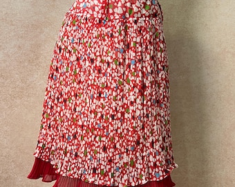 Vintage Korean Heart Print Pleated Skirt, Romantic Kawaii Layered Midi Skirt