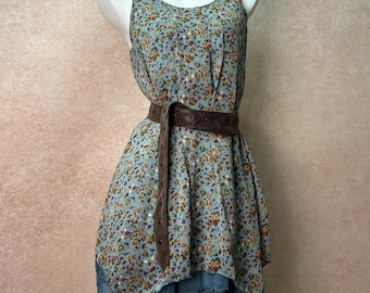 Vintage Floral Babydoll Mini Dress, Romantic Boho A Line, Asymmetrical Layered Hem,