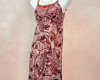 Vintage Silk Babydoll Paisley Dress, hand-embellished beadwork, Lace
