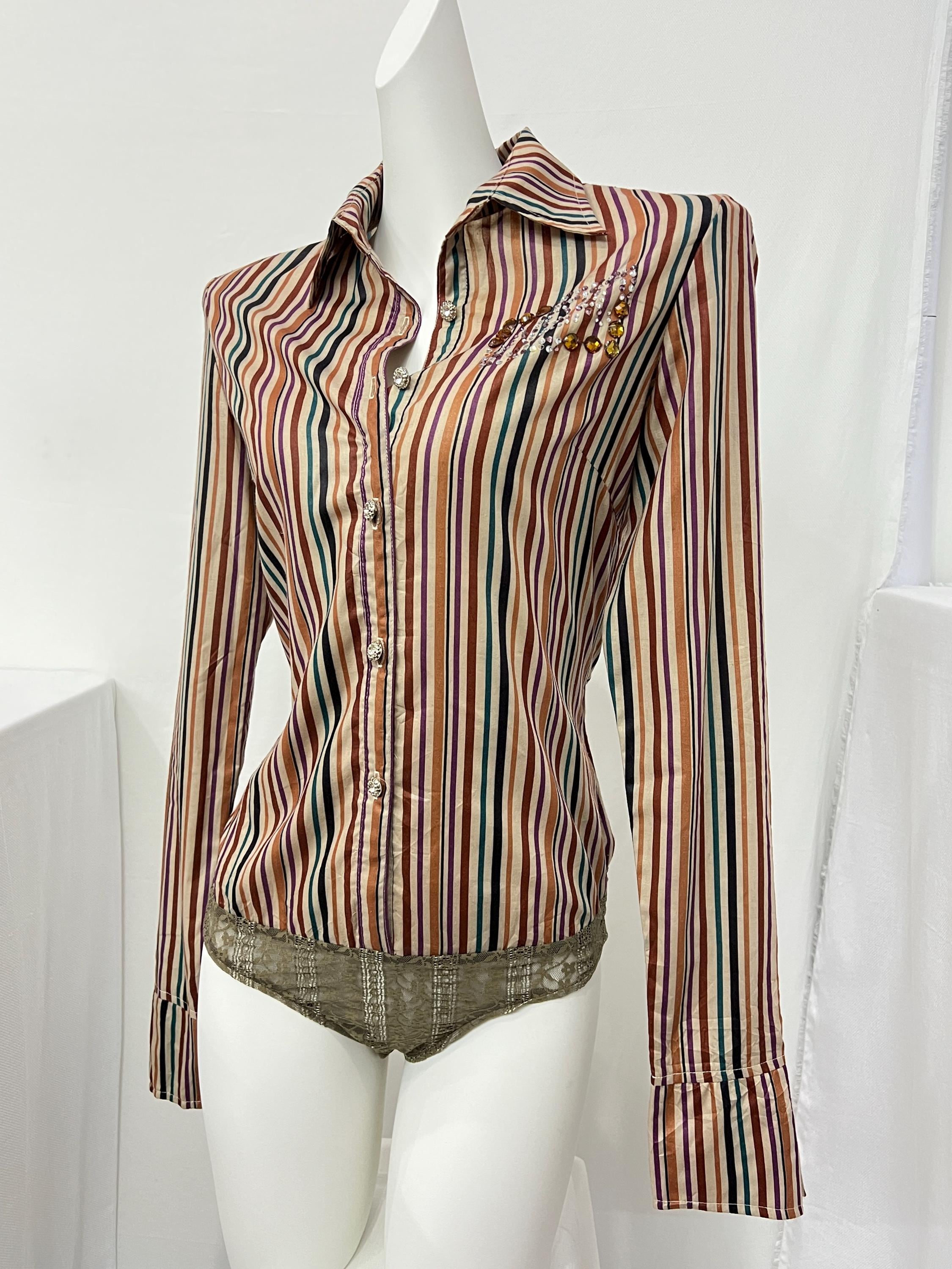 Striped Long Sleeve Shirt Y2k - Etsy