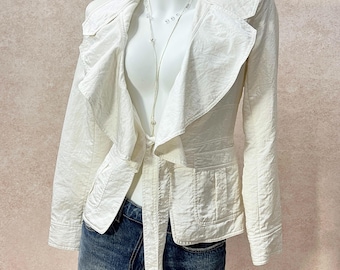 Vintage Ruffle Tie Jacket, Y2K Textured Crinkle Blouse