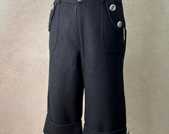 Vintage Black Tailored Bermuda Shorts, High Waisted Military Style, Antique Buttons Zipper, size M