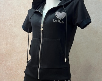 Vintage Bebe Tracksuit Set: Y2K Rhinestone Hoodie and Pants – McBling Loungewear, SIZE S-M