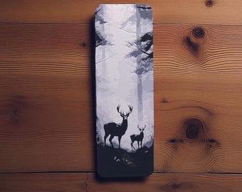 3D Printed Deer Bookmark: Black & White Forest Scene