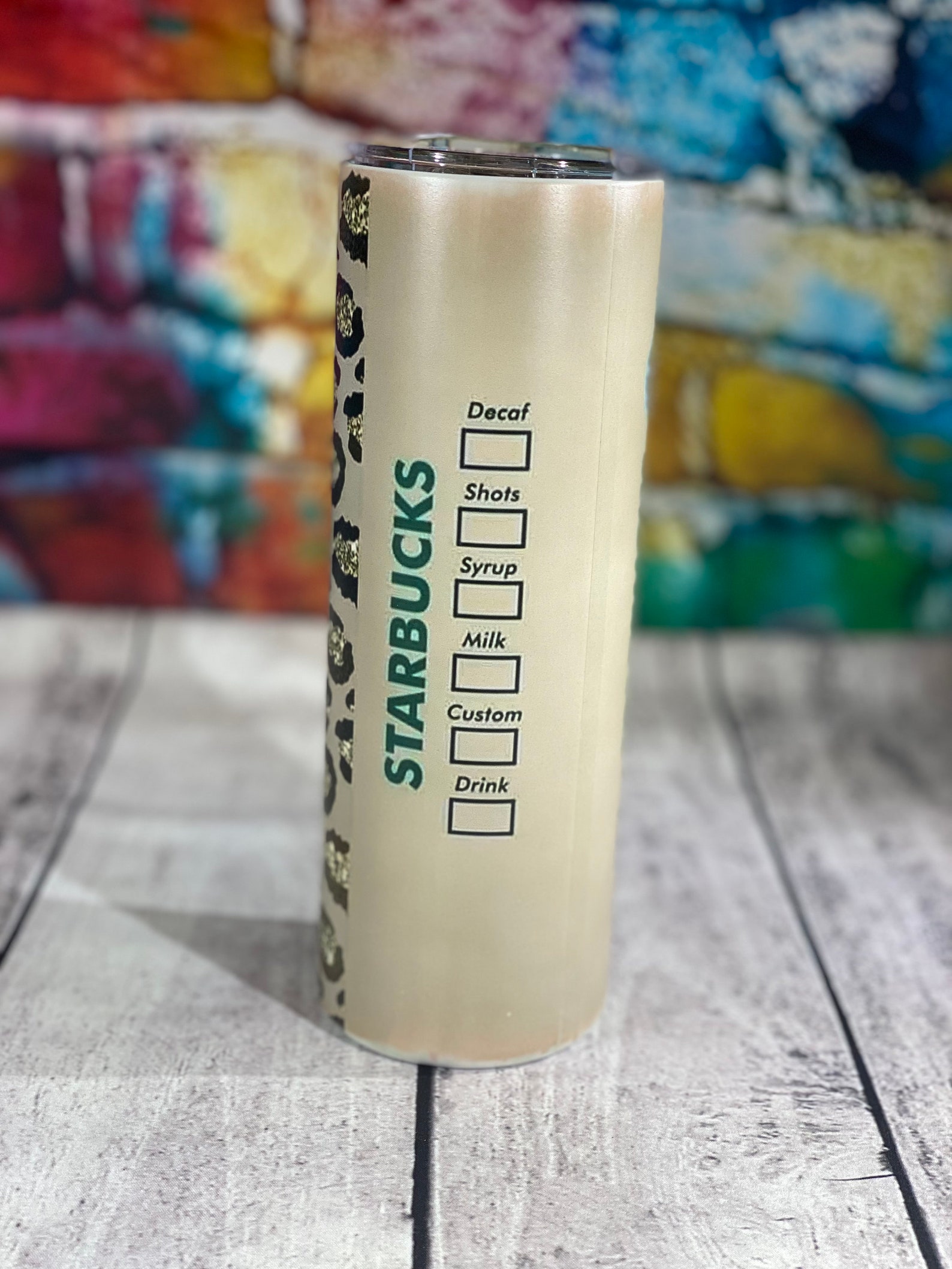 Starbucks 20 Oz Tumbler With Lid and Straw, Cheetah Print, Brown Wrap