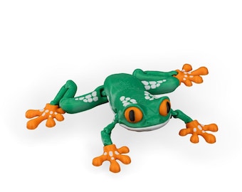 3D Printed Articulated Red-Eyed Tree Frog Toy, Poseable Frog Gift, Flexible Frog Desk Buddy, Detail Animal Fidget Toy, Gift for Frog Lover