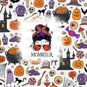 Momster Halloween Mom Messy Bun Hair Digital Design, Sublimation Design, Halloween Wrap, PNG File, Tumbler Wrap, Download, Digital, Mom