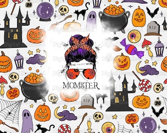 Momster ハロウィンママのメッシーバンヘアデジタルデザイン、昇華デザイン、ハロウィンラップ、PNGファイル、タンブラーラップ、ダウンロード、デジタル、ママ