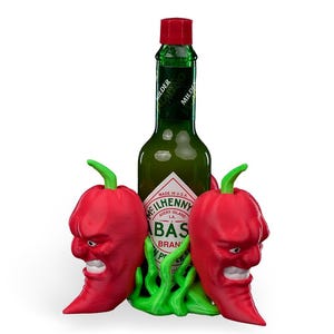 Fun Hot Sauce Holder with Hot Peppers Featuring Expressive Faces Gift for Hot Sauce Lovers Custom Hot Sauce Stand Unique Quirky Kitchen Gift