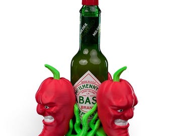 Fun Hot Sauce Holder with Hot Peppers Featuring Expressive Faces Gift for Hot Sauce Lovers Custom Hot Sauce Stand Unique Quirky Kitchen Gift