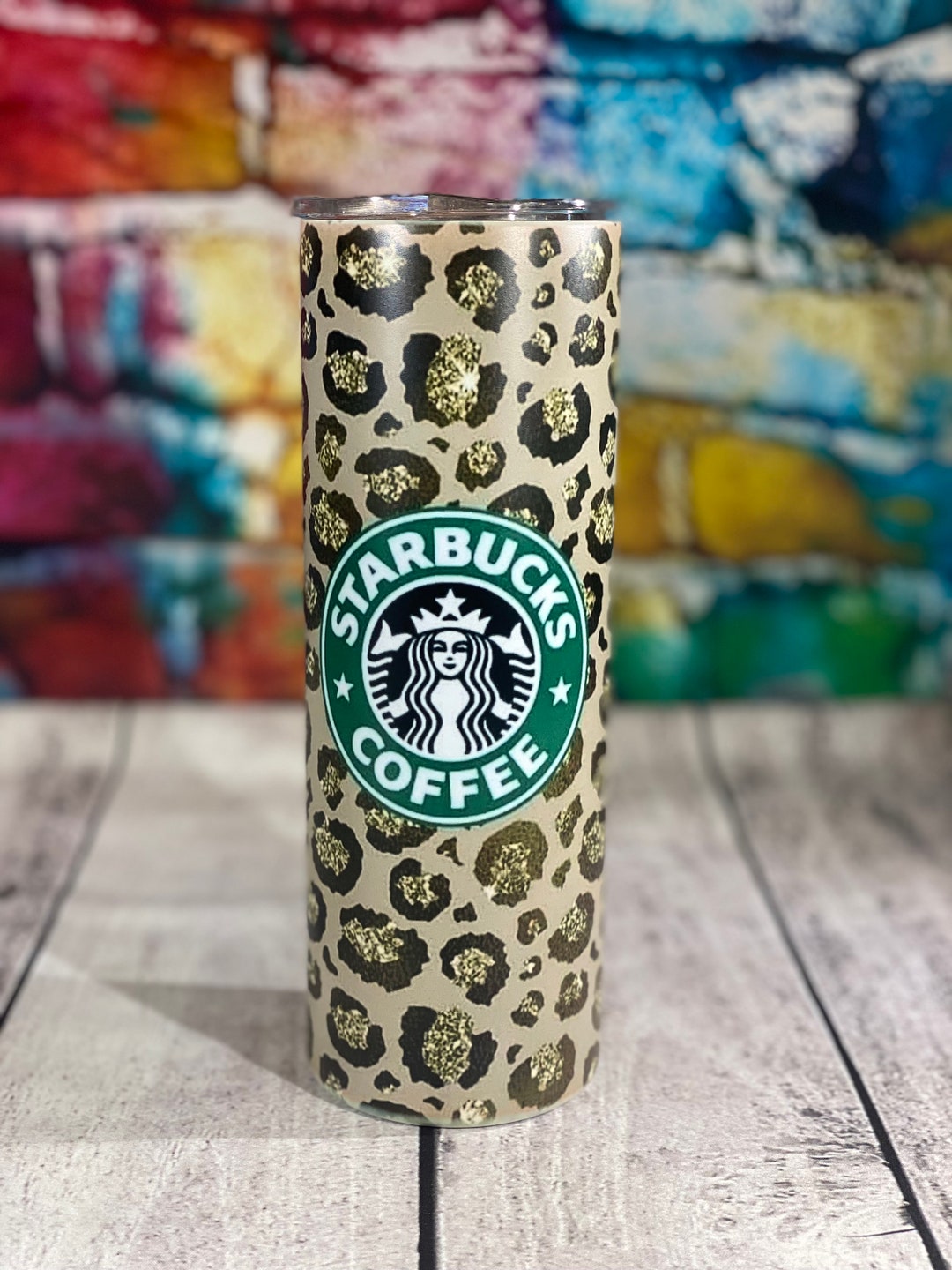 Starbucks 20 Oz Tumbler With Lid and Straw, Cheetah Print, Brown Wrap