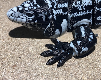 3D Articulated Black and White Tegu Realistic 3D Printed Reptile Toy Tegu with Articulating Joints and Opening Mouth Gift for Reptile Lover