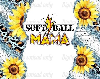 ソフトボールママ PNG デジタルデザイン チーター ヒョウ サンフラワー デジタルラップ 20 オンス スキニー昇華タンブラー ウォータースライド ソフトボールタンブラー PNG