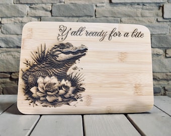 Alligator Engraved Bamboo Cutting Board | “Ready for a Bite” | Small Charcuterie Board | Funny Kitchen Gift | Gator Decor | Mini Cutting