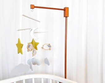 Wooden Holder for Baby Crib Mobile, Brown Baby Mobile Holder, Baby Crib Arm, Colors