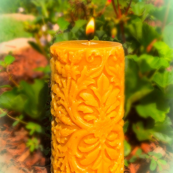 St. Anthony of Padua - tall decorative scroll pattern 100% pure beeswax pillar candle
