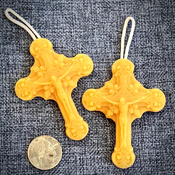 Pair of Crucifix wall ornament plaques, small, 100% pure beeswax