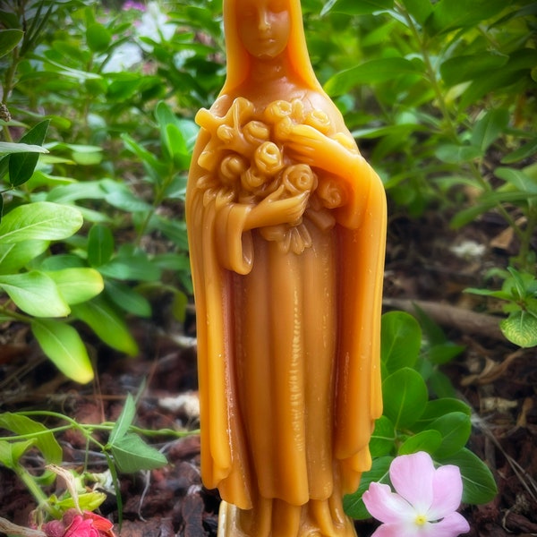St. Therese of Lisieux, the Little Flower of Jesus and of the Holy Face figure candle , hand-poured 100% U.S. beeswax