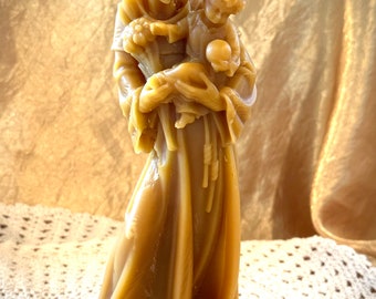 Bougie figurine Saint-Antoine de Padoue, cire d'abeille américaine 100 % pure, bougie pilier coulée à la main