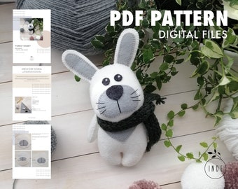 Toy bunny PDF Pattern + step by step sewing tutorial, stuffed animal PDF, rabbit sewing pattern. Handmade toy.