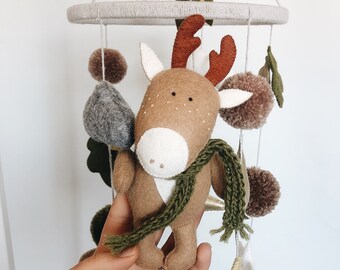 Neutral baby mobile nursery mobile felt woodland  animal deer, Crib mobile moon and clouds mobile, Forest baby mobile