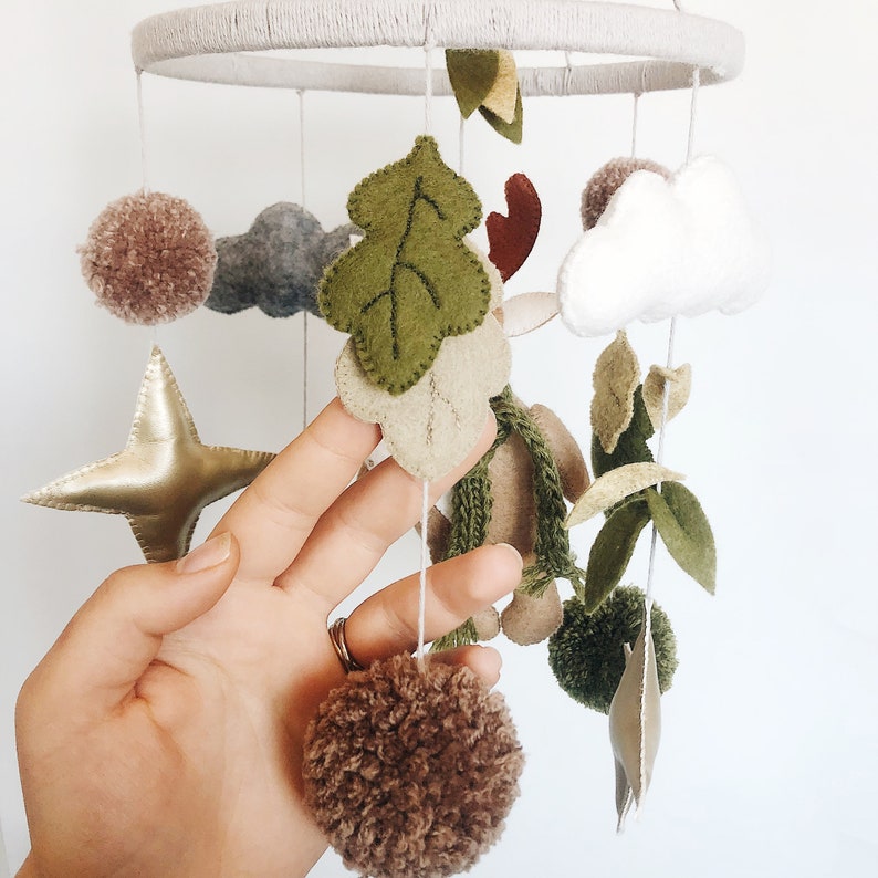 Neutral Baby Mobile Nursery Mobile Felt Woodland Animal Deer, Crib