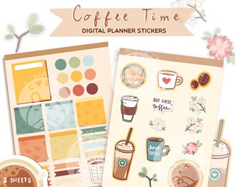 Digital Stickers Coffee Bujo Kit, Digital Planner Clip Art, Sticky Notes, Bullet Journal Stickers for Goodnotes 5, DIY, Scrapbooking
