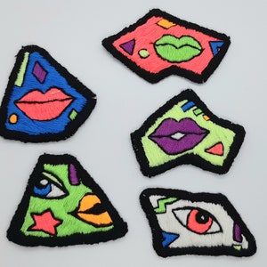 Neon Eyes and Lips Hand Embroidered Patches sew on