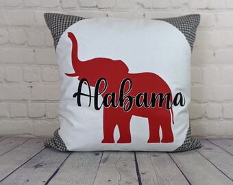 Alabama Inspired Pillow Cover. Dorm Room Decor. Houndstooth Elephant Birthday Graduation Housewarming Gift.