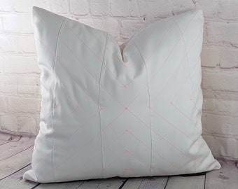 White Pink Geometrical Pillow Cover w/Optional Insert. Bottom Zipper Closure. White Pink Birthday Housewarming Gift.
