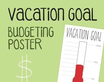 Affiche imprimable d'objectif de vacances - couleur dans le thermomètre - planification de vacances - budget de voyage - vacances en famille