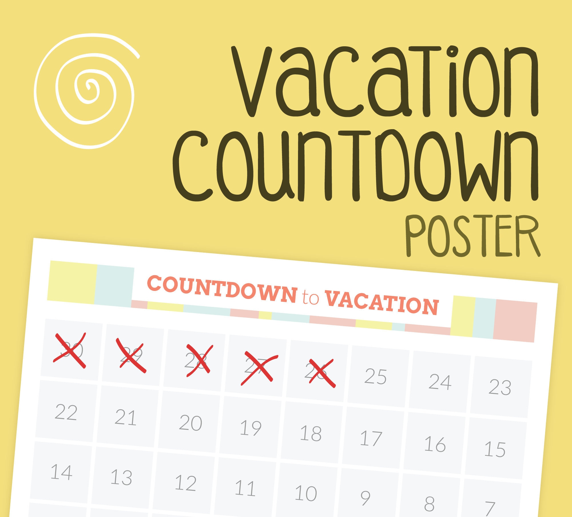 Vacation Countdown Printable Poster 30 Day Countdown Etsy
